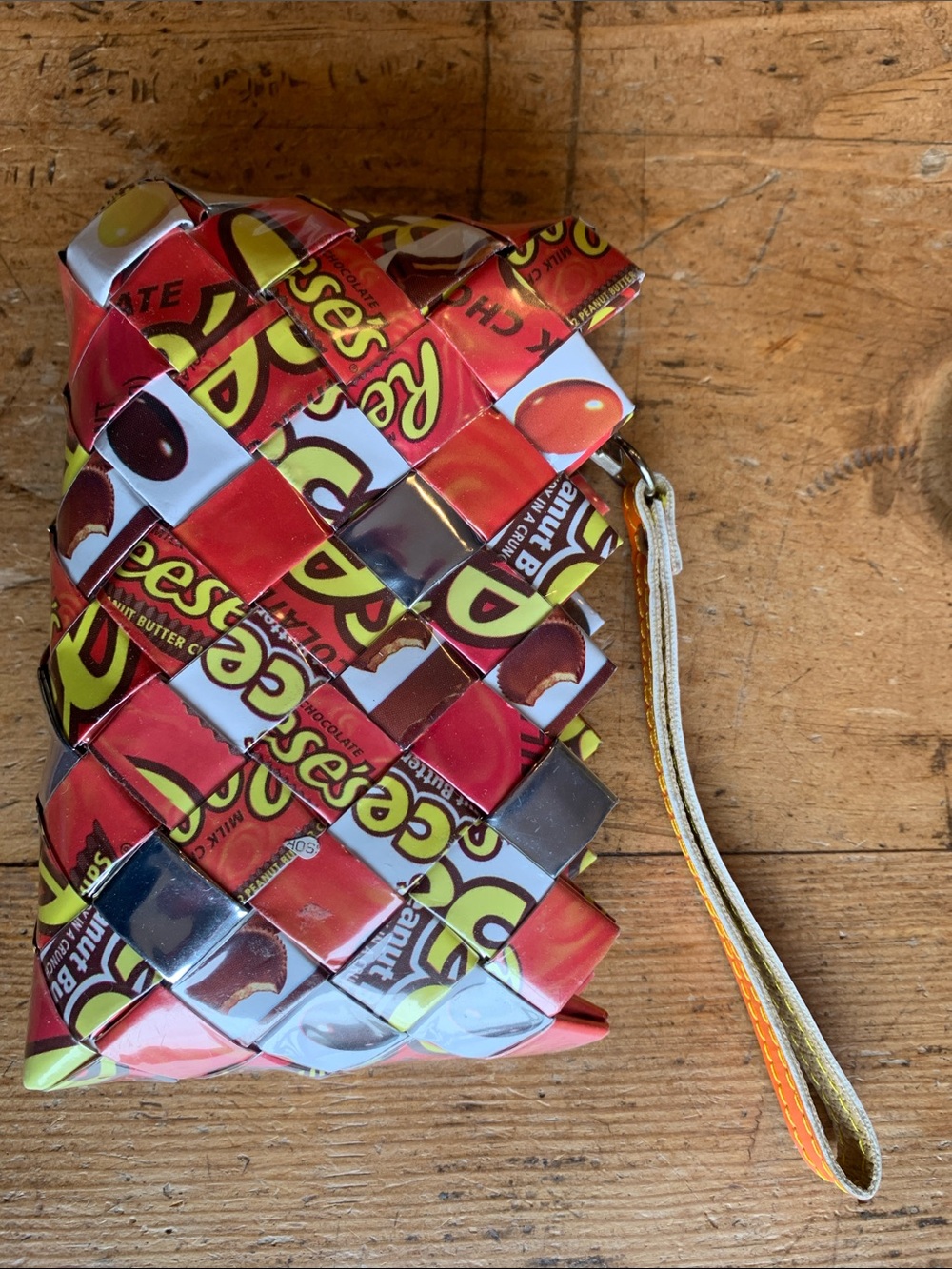 Reese's Upcycled Woven Wristlet - Red & Yellow